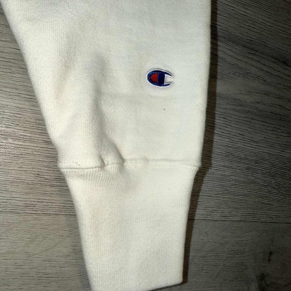 Champion Reverse Weave Cropped Crewneck Sweatshirt Womens XS Cream Spellout Logo - Picture 3 of 11